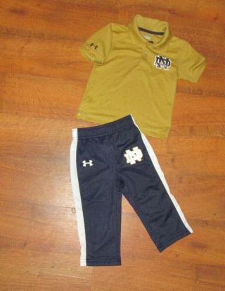 Notre Dame Under Armour Baby Outfit Polo Shirt And Pants 12 Months Euc