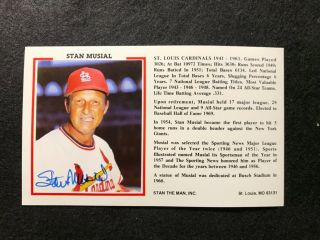 Stan Musial St.  Louis Cardinals Signed Postcard Autograph Stats Card Hof