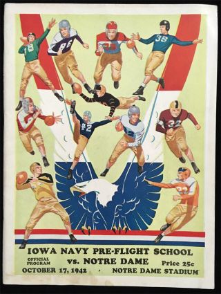 University Of Notre Dame Vs Iowa Navy Pre - Flight School Football Program 1942