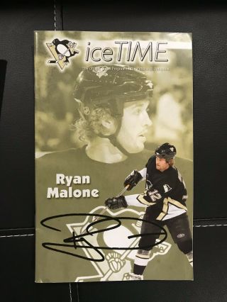 Ryan Malone Autographed Auto Signed Ice Time Program Penguins Pittsburgh