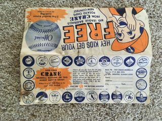 1969 Crane Potato Chip Contest Baseball Team Button/pin Chart