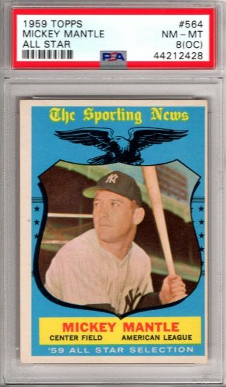1959 Topps Mickey Mantle All - Star 564 Psa Graded 8 (oc) Nm - Mt Cond " Pack Fresh "