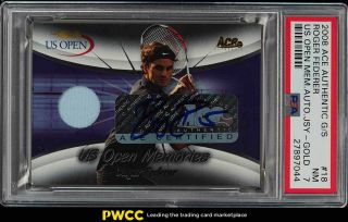 2008 Ace Authentic Grand Slam Us Open Gold Roger Federer Auto Patch /5 Psa 7pwcc
