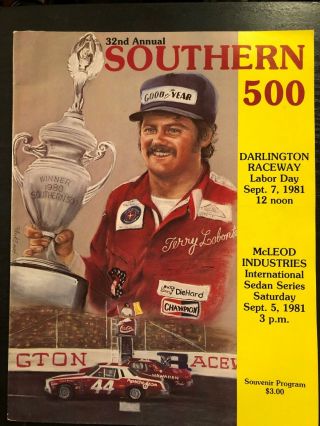 32nd Annual Southern 500 Darlington Raceway Program Sept 7 1981