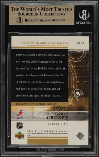 2004 SP Authentic Redemptions Sidney Crosby ROOKIE RC /399 RR24 BGS 9.  5 (PWCC) 2