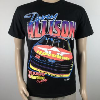 Vtg 90s 1992 Davey Allison Racing Mens M Medium T Shirt Texaco Nascar Black