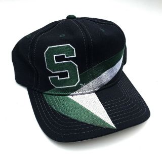 Vtg Michigan State Spartans Snapback Hat Cap By Lee Sport 90s Black Adjustable