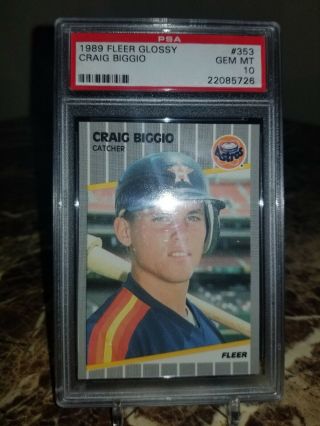 1989 Fleer Glossy Craig Biggio 353 Baseball Card Gem 10 Rookie Hof
