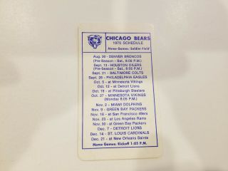 Chicago Bears 1975 Nfl Football Pocket Schedule Card - Team (rk)