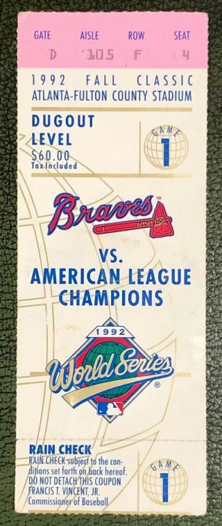 1992 World Series Ticket Stub Game 1 & 6 Blue Jays @ Braves 2