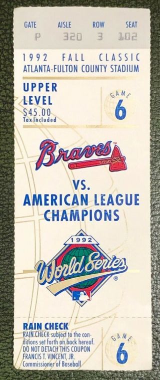 1992 World Series Ticket Stub Game 1 & 6 Blue Jays @ Braves 3
