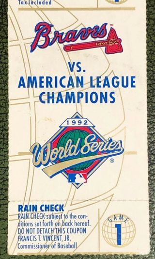 1992 World Series Ticket Stub Game 1 & 6 Blue Jays @ Braves 4