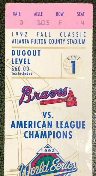 1992 World Series Ticket Stub Game 1 & 6 Blue Jays @ Braves 5