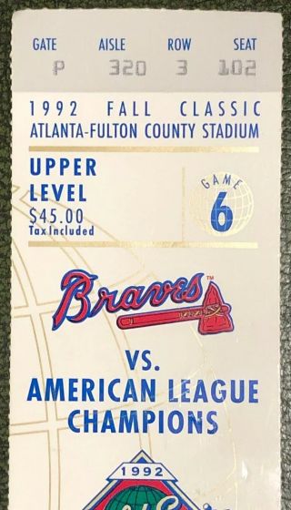 1992 World Series Ticket Stub Game 1 & 6 Blue Jays @ Braves 6