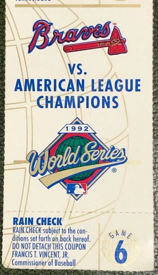 1992 World Series Ticket Stub Game 1 & 6 Blue Jays @ Braves 7