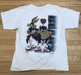 Vintage Mens Large 1994 Chicago Bears Nfl Football Taz Looney Tunes T - Shirt