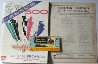 1971 Indy 500 Program W/ticket & Starting Positions Indianapolis Motor Speedway