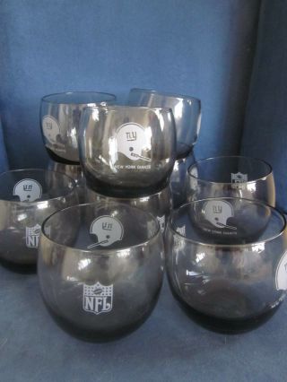 Vintage York Giants Nfl Tumbler Glasses Smoked Glass Set Of 10