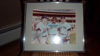 Framed,  Autographed Photo Of Willy Mays,  Mickey Mantle & Harmon Killebrew