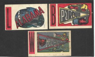 (3) 1961 Topps Football Cloth Emblems Alabama,  Purdue,  Michigan :flocked Sticker