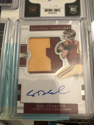 National Treasures Sam Darnold Rookie/patch Auto Rpa Player Worn Usc /49