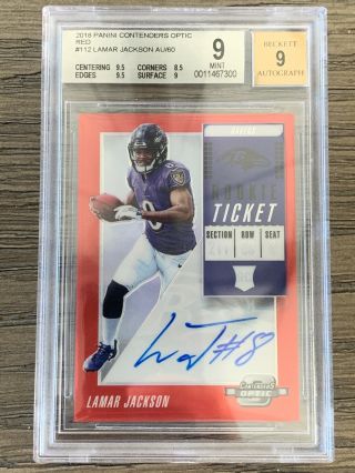 2018 Contenders Optic Red Rookie Ticket Lamar Jackson Rc Auto 56/60