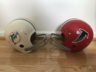 2 Vintage Atlanta Falcons & Miami Dolphins Large Rawlings Football Helmets Nfl