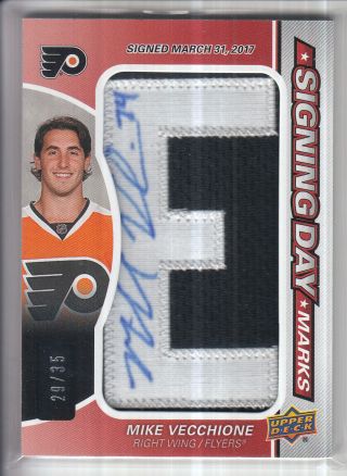 17/18 Ud Sp Game Mike Vecchione Signings Day Marks Rc Letter Patch Auto /35