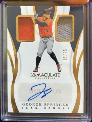 George Springer 2019 Immaculate Team Heroes Dual Jersey Auto 25/25 Astros