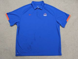 Nike Boise State Broncos Polo Shirt Mens 2xl Xxl Dri Fit Blue Orange Logo Rugby