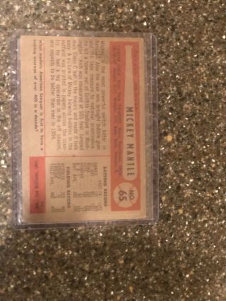 1954 Bowman Mickey Mantle 65 Baseball Card 2