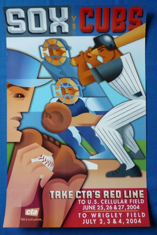 2004 Chicago Cta Red Line Train Poster Baseball White Sox Cubs Crosstown Series