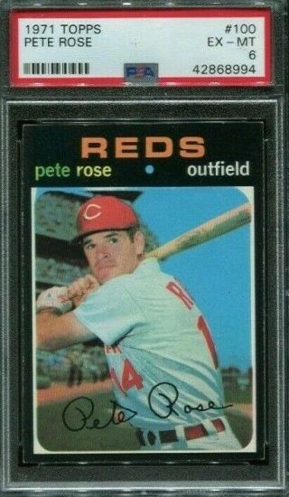 1971 Topps 100 Pete Rose Cincinnati Reds Card Psa 6 Ex/mt