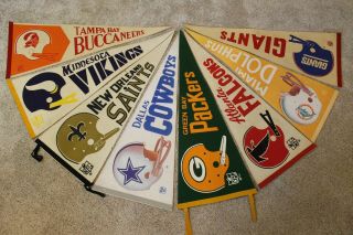 8 Assorted Nfl Full Size Football Pennant Memorabilia Giants Packers Cowboys