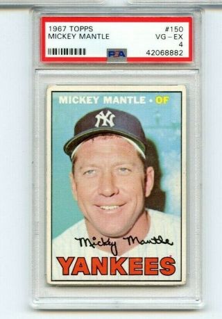 1967 Topps 150 Mickey Mantle York Yankees Hof Psa 4 Vg - Ex