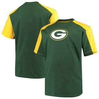 Green Bay Packers Majestic Contrast Raglan Big & Tall T - Shirt 2x 3x 4x 5x 6x Xlt