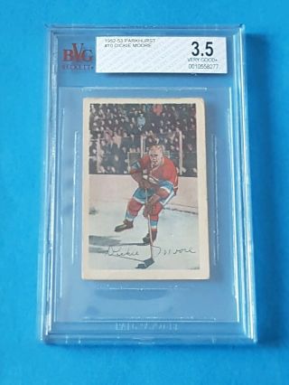 1952 - 53 Parkhurst Dickie Moore Rookie No.  10 Montreal Canadiens Bvg 3.  5 Very Good