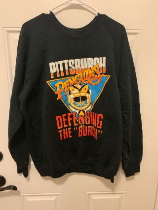 Vintage Pittsburgh Penguins Sweatshirt Xl Made In The Usa Goalie Mask Burgh Pa