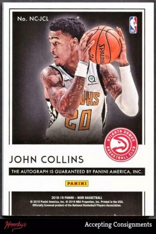 2018 - 19 Panini Noir Color Autographs 10 John Collins Autograph AUTO 21/99 HAWKS 2