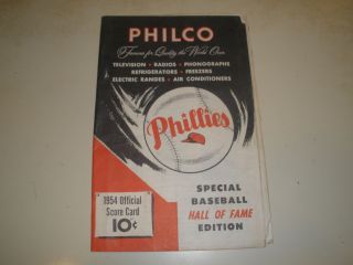 1954 Philadelphia Phillies Official Score Card