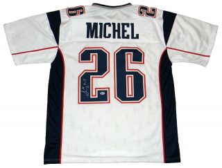 Sony Michel Signed Autographed England Patriots 26 White Jersey Beckett