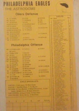 Signed Dan Pastorini 1978 Oilers vs Eagles 4 - page Team Media program 2