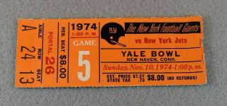 1974 Ny Giants Vs York Jets Nfl Yale Bowl Ticket - November 10th