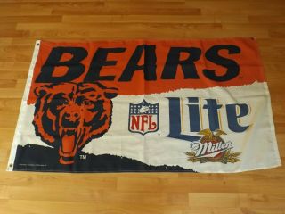 Old 1996 Large Nfl Miller Lite / Chicago Bears Beer Banner Flag 3 X 5 Navy Blue