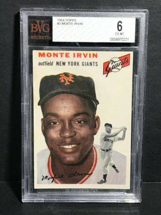 Graded 1954 Topps 3 Monte Irvin York Giants Bvg Beckett Ex - Mt 6 - (0221)
