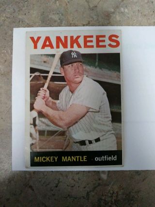 1964 Topps Mickey Mantle Yankees 50 Baseball Card - Vg/g Off - Center
