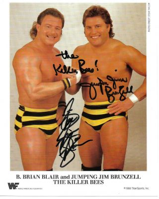 B.  Brian Blair & Jim Brunzell Signed 8x10 Photo Auto,  The Killer Bees,  Wrestling