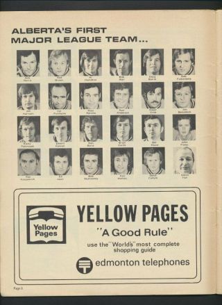 1972 - 73 Vintage Edmonton Alberta Oilers WHA Hockey Program Vol 1 28 Feb/73 N.  E 2