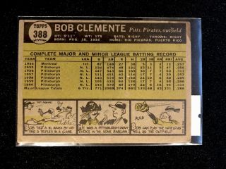 1961 Topps Roberto Clemente Pittsburgh Pirates 388 Baseball Card No Crease 2