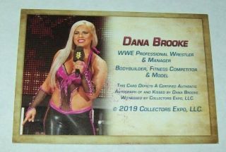 2019 Collectors Expo WWE Diva Dana Brooke Autographed Kiss Print Card 2